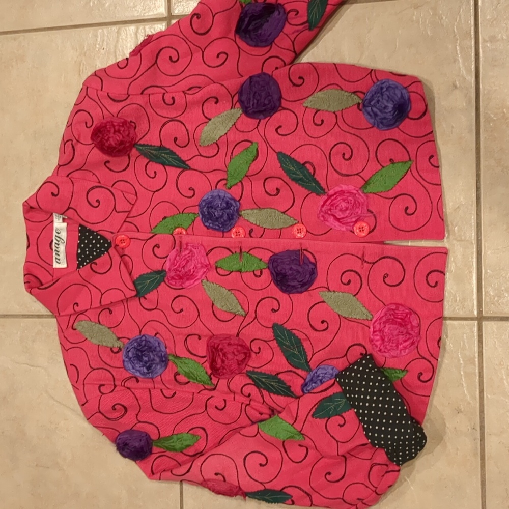 Vintage Anage Cropped Floral Embroidered Pink Blazer Size Large